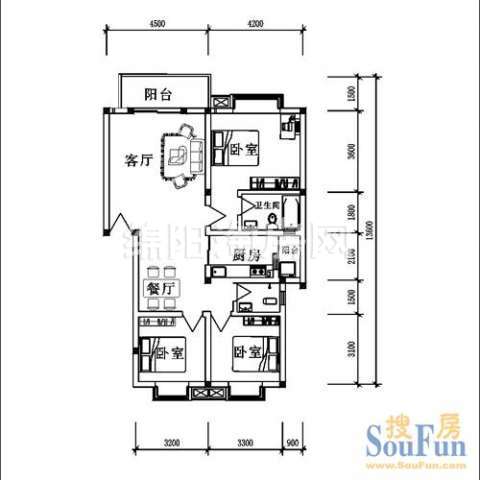 C 3室2厅2卫 106.02㎡户型图