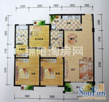 华兴名城 B3 3室2厅2卫1厨131.77㎡户型图