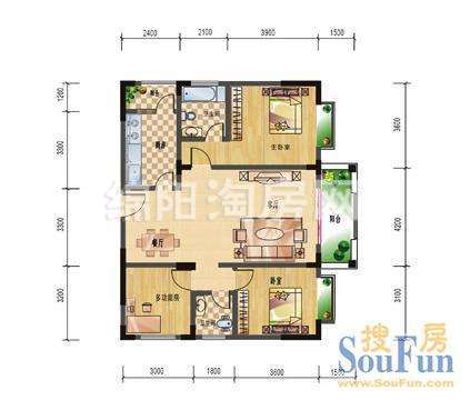 华兴名城 户型图2 3室2厅2卫1厨108.15㎡户型图