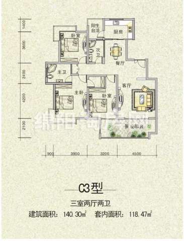 九洲家园 C3 3室2厅2卫1厨140.30㎡.jpg户型图