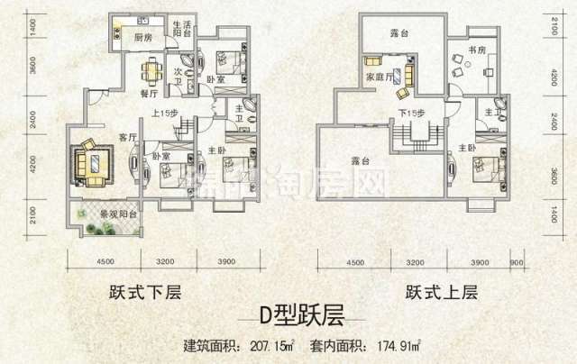 九洲家园 户型图D跃层 5室3厅3卫1厨207.15㎡.jpg户型图