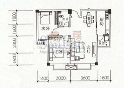 东晖御庭苑 3#B户型 2室2厅2卫1厨69.77㎡