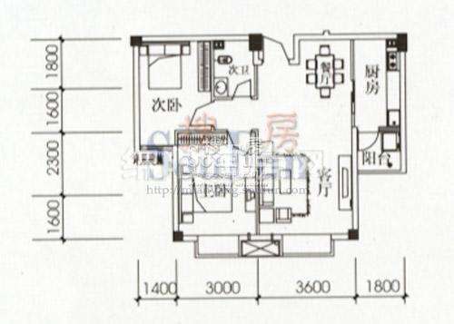 东晖御庭苑 3#B户型 2室2厅2卫1厨69.77㎡户型图