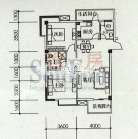 东晖御庭苑 3#楼A户型 2室2厅1卫1厨89.77㎡户型图