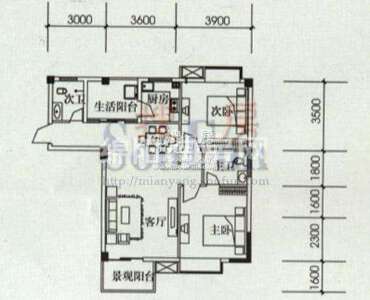 东晖御庭苑 3#楼C户型 2室2厅2卫1厨90.95㎡