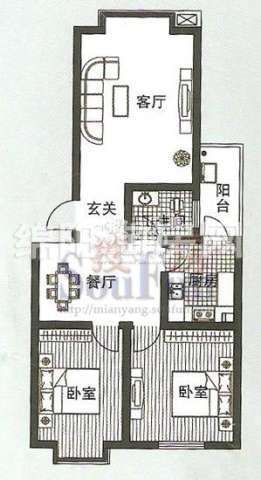 凱瑞雅居 戶型圖 2室2廳1衛(wèi)1廚84.61㎡戶型圖