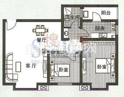 凱瑞雅居 戶型圖 2室2廳1衛(wèi)1廚90.09㎡戶型圖