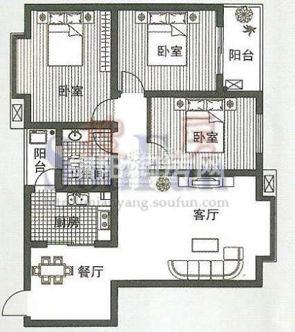 凱瑞雅居 戶型圖 3室2廳1衛(wèi)1廚104.74㎡戶型圖