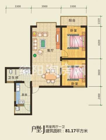 J型2室2厅1卫81.17平户型图