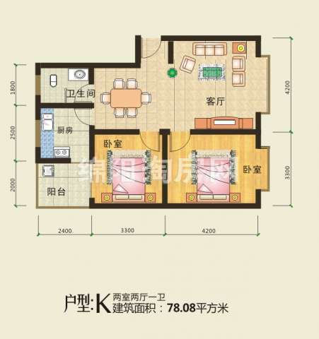 K型2室2厅1卫78.08平户型图
