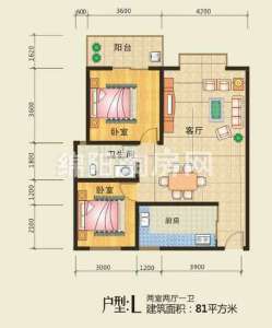 L型2室2厅1卫81平