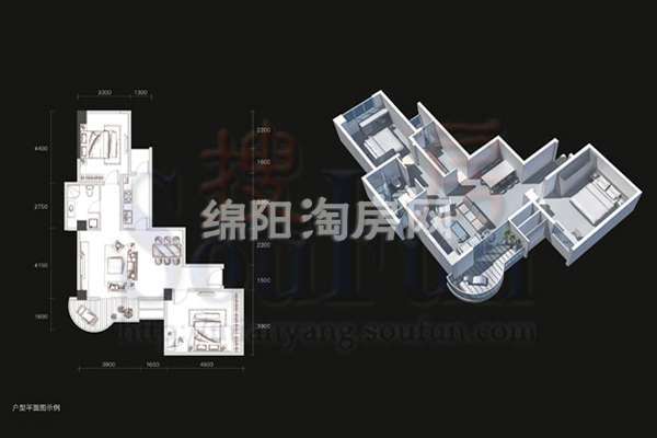2室2厅1卫    93㎡户型图