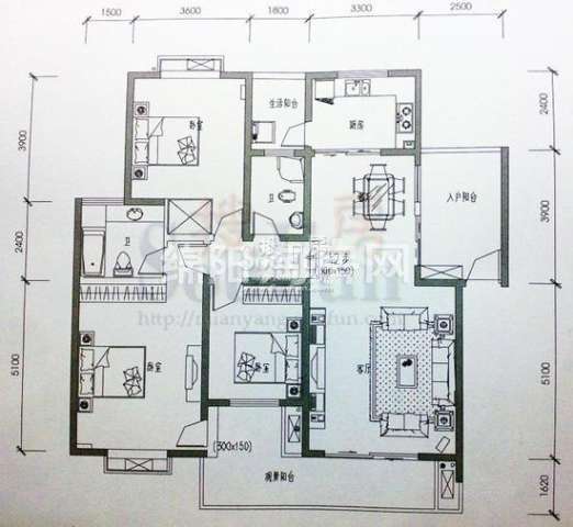 布鲁斯国际新城 A-1户型平面图 3室2厅2卫1厨135㎡.jpg户型图