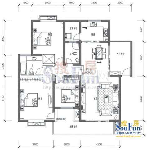 布鲁斯国际新城 A-2户型 3室2厅2卫1厨135.74㎡.jpg户型图