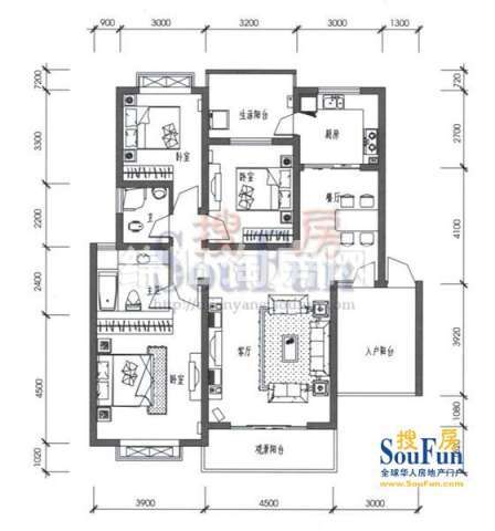 布鲁斯国际新城 B’1-2户型 3室2厅2卫1厨114.90㎡.jpg户型图