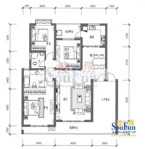 布鲁斯国际新城 B’1-3户型 3室2厅2卫1厨119.52㎡.jpg户型图