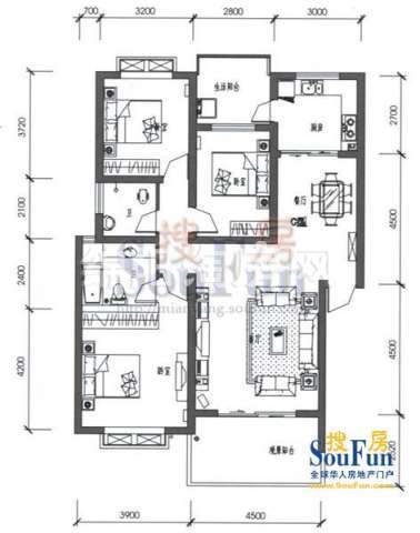 布鲁斯国际新城 C-2户型 3室2厅2卫1厨124㎡.jpg户型图