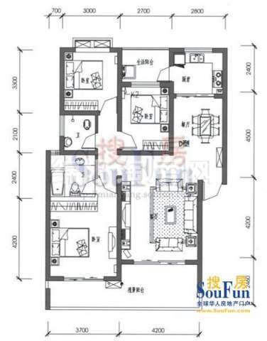 布鲁斯国际新城 D-3户型 3室2厅2卫1厨101.45㎡.jpg户型图