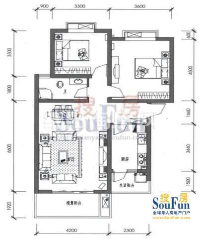 布鲁斯国际新城 E’2-1户型 2室2厅1卫1厨89.95㎡.jpg户型图