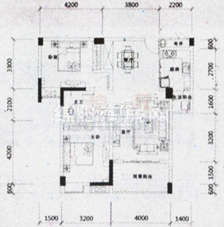 布鲁斯国际新城 户型图 2室2厅1卫1厨92.36㎡.jp户型图