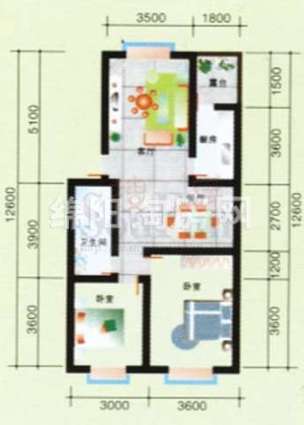 丽境人家 E户型 2室2厅1卫1厨89.10㎡.jpg户型图