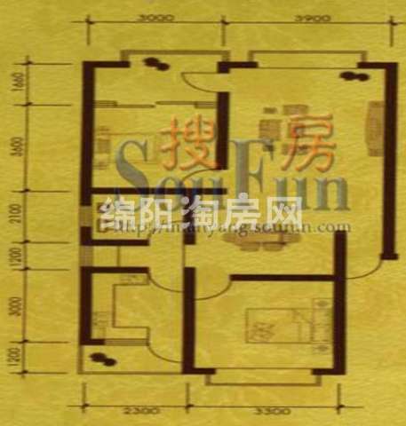 汇川汉城 户型图 3室2厅1卫1厨91.25㎡.jpg户型图