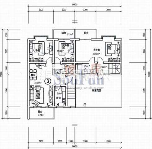 芙蓉依山居 户型图 4室2厅3卫123.08㎡.jpg户型图
