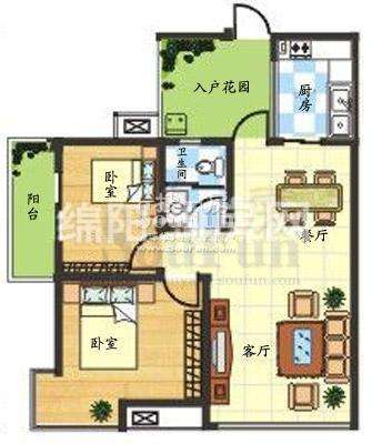 2室2厅1卫1厨79.90㎡户型图