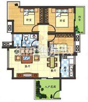 3室2厅1卫1厨89㎡户型图