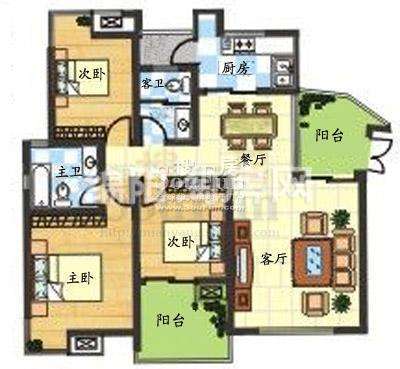 3室2厅2卫1厨133㎡户型图