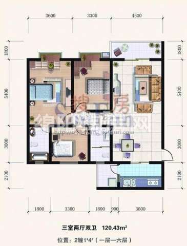 凤栖金桂苑 金桂苑 户型图 3室2厅2卫1厨120.43㎡.jpg户型图