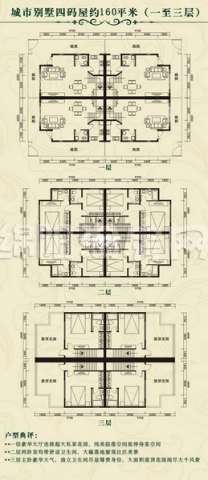城市别墅四码屋  160平米户型图