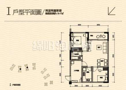 I 2室2厅1卫76.00㎡户型图