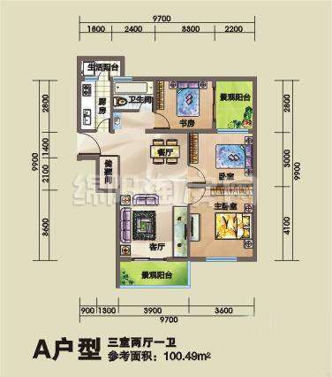 南城新界a 3室2厅1卫100.49㎡户型图