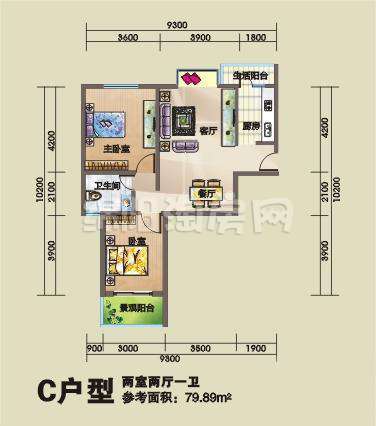 南城新界c 2室2厅1卫79.89㎡户型图
