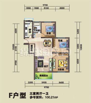 南城新界f 3室2厅1卫100.21㎡户型图