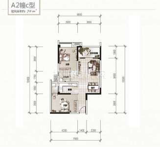 A2幢c型 两室两厅一卫 73平米