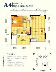 户型A4 两室两厅两卫  62平米