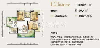 C3电梯户型  三室两厅一卫  108平米