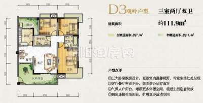 D3观岭户型  三室两厅两厅  111平米