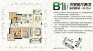户型B1奇数层 三室两厅两卫 86平米