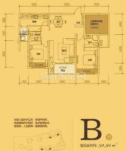 B 两室两厅双卫 92.91平米