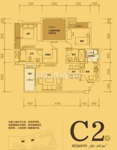 C2 两室两厅双卫 92.58平米