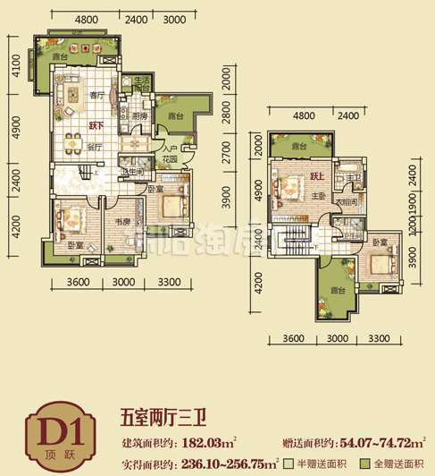 D1顶跃  五室二厅三卫 182㎡户型图