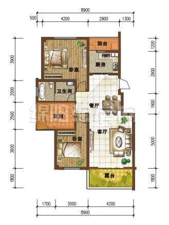 D2  二室二厅一卫户型图