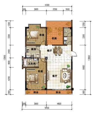 T2  二室二厅二卫户型图