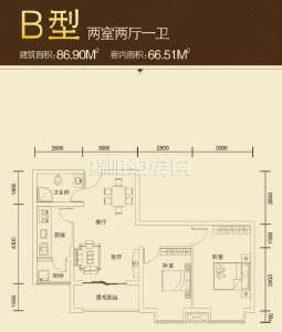 B型  二室二厅一卫  86平米