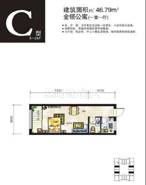 C  一室一廳  46㎡戶型圖