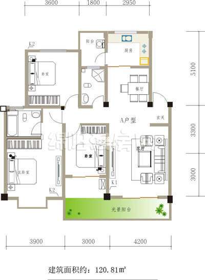 A户型  120.81平米户型图