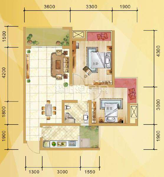 A1 两房两房两厅一卫 71.17平米户型图